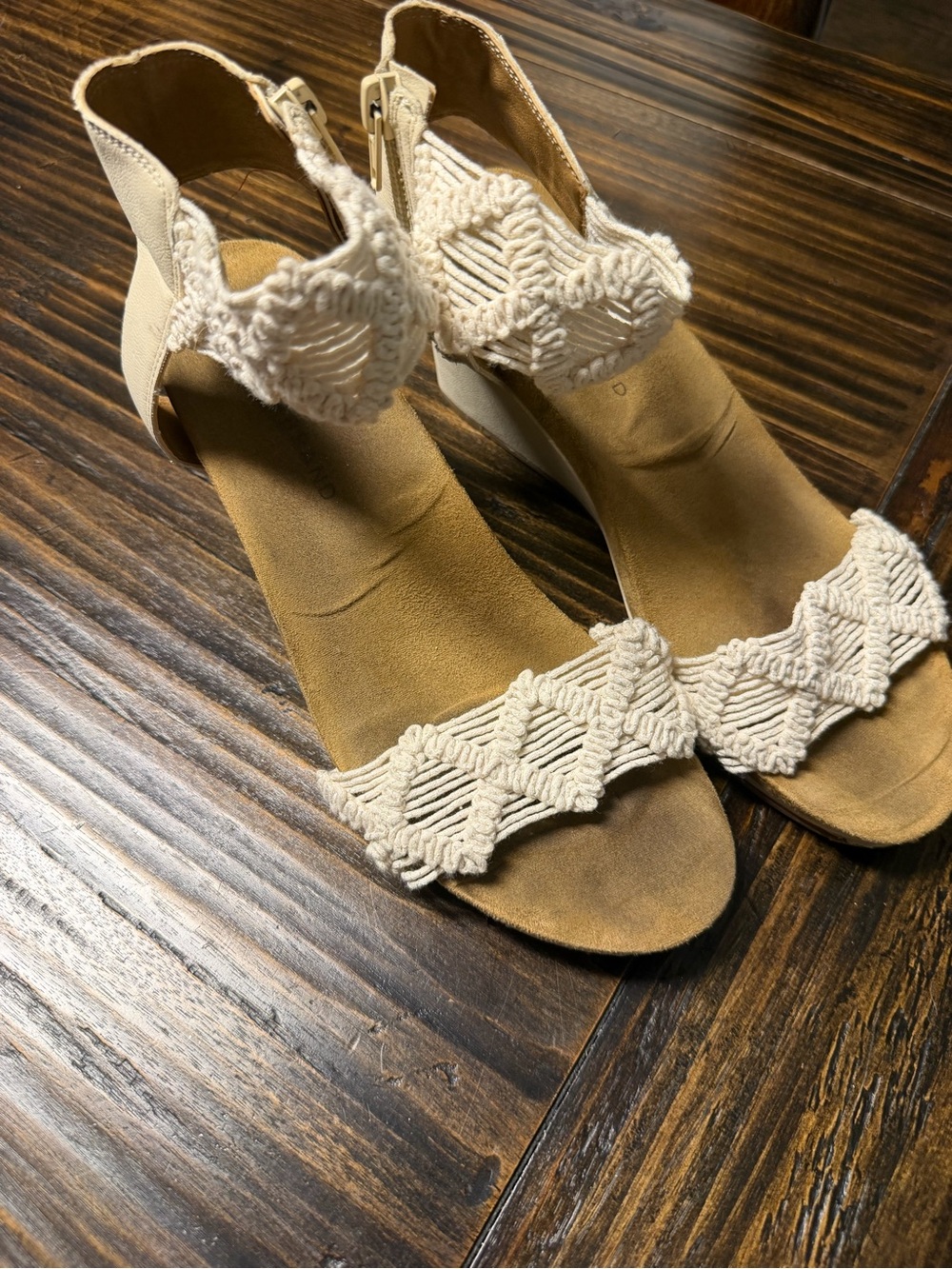 Lucky Brand Cream Crochet Wedge Sandals
